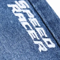 Babyhug Denim Full Length Washed Cut & Sew Jeans With Text embroidery & Stretch - Blue image 3