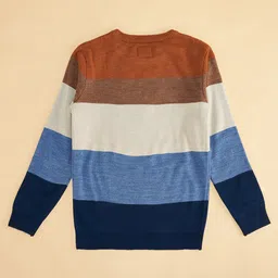 Pantaloons Junior Cotton Marvel Featuring Full Sleeves Captain America Text Designed Striped Sweater - Multi Colour image 4