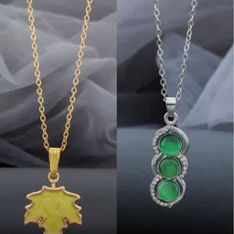 Birado Jewellery Set Of 2 Stainless Steel Gold-Plated Enamelled Pendants With Chain-image-14
