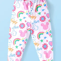 Babyhug Disney Single Jersey Knit Full Sleeves Night Suit With Minnie Mouse Graphics - Pink & White image 5