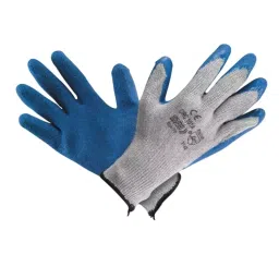 Udyogi Safety Gloves Poly-Cotton Knitted with Latex Coating on Palm and Fingers 10 Gauge Grey & Blue Free Size, CRC-101 A-image-9