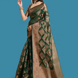 SILKWEAR Ethnic Motifs Zari Organza Banarasi Saree image 3