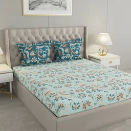 Raymond Home Blue & White Cotton Printed 140 TC Queen Bedsheet Set 2.29 m x 2.54 m-image-4