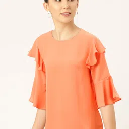 Madame Women Orange Solid Styled Back Top image 5