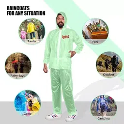 HACER Plastic Hooded Type Transparent & Green Knight Rider Raincoat Set Free Size, EX-RC-01-G image 4