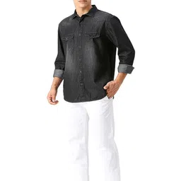 Basics Men Slim Fit Spread Collar Faded Cotton Casual Shirt image 5