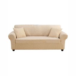 HOUSE OF QUIRK Three Seater Beige Solid Polyester Sofa Cover With Arms-picture-18