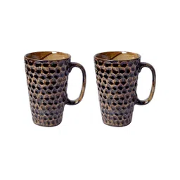 Unravel India Set Of 2 Black & Green Ceramic Handcrafted & Hand Painted Coffee Mugs image 4
