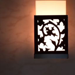 Gojeeva Black Floral Textured Wooden Square Shaped Wall Lamps-picture-21