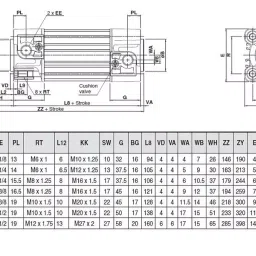 SMC Standard ISO Air Cylinder 40 mm Bore 250 mm Stroke CP96SDB40-250C image 2