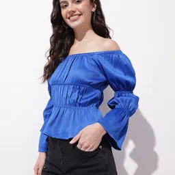 DressBerry Electric Blue Cinched & Chic Waist Top image 5