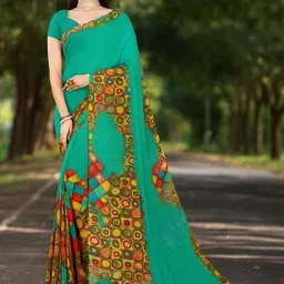 KALINI Geometric Printed Saree With Blouse Piece-image-95