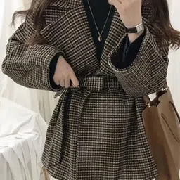miss mosa by akanksha Alamode By Akanksha Brown Harriet Plaid Woolen Overcoat With Belt-picture-40