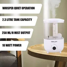 ORILEY Ultrasonic Cool Mist Humidifier 2.3 L Capacity 18 W Corded Electric Transparent White, 2111A image 2