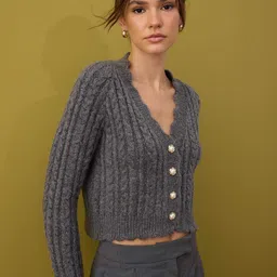 Trendyol Women Cable Knit Crop Cardigan-image-45
