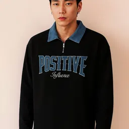 JUMPCUTS Typography Printed Polo Collar Relaxed Fit T-shirt-image-71