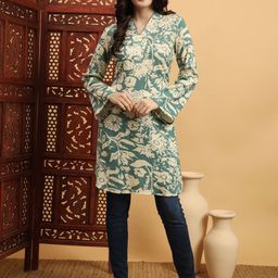 Anouk Rustic Women Printed Flared Sleeves Indigo Kurta-picture-10