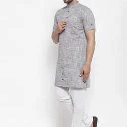 KLOTTHE Men Cotton Grey Checked Kurta image 5