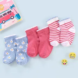 cute walk by babyhug Cutewalk By Babyhug Anti Bacterial Ankle Length Non Terry Socks Floral Design Pack of 3- Pink-picture-26