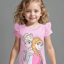 Babyhug Disney Cotton Knit Half Sleeves Top with Disney Frozen Graphics & Frill Detailing - Purple-picture-10