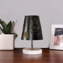 Devansh Ganesha Metal Etching Table Lamp With White wood Round Base-picture-22