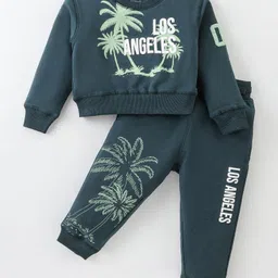 Doreme Terry Knit Full Sleeves Winter Wear Sweatshirt & Joggers Set with Beach Theme Print - Dark Green-picture-21