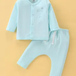 I Bears Interlock Knit Full Sleeves Night Suit With Text Embroidery - Sea Green-picture-13