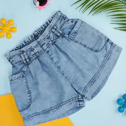 Pantaloons Junior Cotton Washed Shorts - Light Blue-image-99