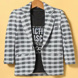 Dapper Dudes Full Sleeves Checked Blazer With Typography Printed Tee - Grey-image-40