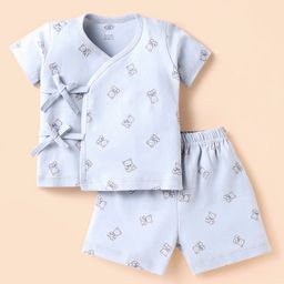 Zero Interlock Knit Half Sleeves Shorts Night Suit With Teddy Bear Print - Light Grey-picture-7