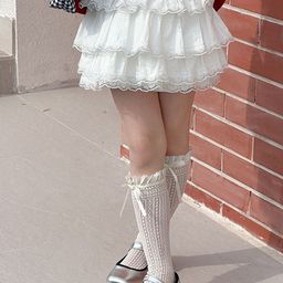 LULU & SKY Girls Pure Cotton Lace-Trimmed Tiered Mini Skirt-picture-37