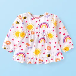 Babyhug Cotton Knit Full Sleeves Night Suit With Floral & Honeybee Print - White image 2