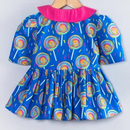 Hugsntugs Cotton Woven Half Sleeves Lollipop Printed Peplum Top - Blue image 3