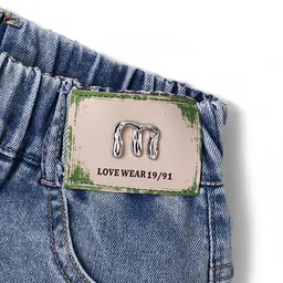 Kookie Kids Washed Solid Shorts with Applique -  Dark Blue image 3