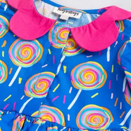 Hugsntugs Cotton Woven Half Sleeves Lollipop Printed Peplum Top - Blue image 4