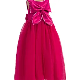 Mark & Mia Woven Sleeveless Party Gown with Bow Applique & Pearl Detailing - Fuchsia image 3