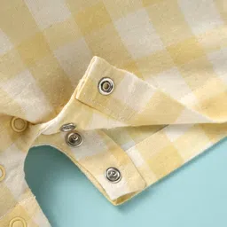 ToffyHouse Cotton Knit Half Sleeves Checks Romper With Floral Print - Lemon Yellow & White image 4
