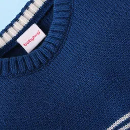 Babyhug Knitted Full Sleeves Pullover Sweater with Stripes & Colour Block Design - Blue White & Orange image 4