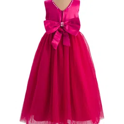 Mark & Mia Woven Sleeveless Party Gown with Bow Applique & Pearl Detailing - Fuchsia image 4