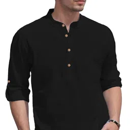 KNOWTED Mandarin Collar Roll-Up Sleeves Straight Short Kurta image 2
