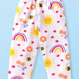 Babyhug Cotton Knit Full Sleeves Night Suit With Floral & Honeybee Print - White image 5