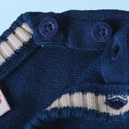 Babyhug Knitted Full Sleeves Pullover Sweater with Stripes & Colour Block Design - Blue White & Orange image 5