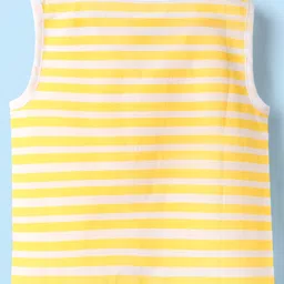 Babyhug 100% Cotton Front Open Sleeveless Jhablas With Stripes & Animal Print Pack Of 3 - Yellow & White image 5