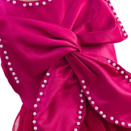 Mark & Mia Woven Sleeveless Party Gown with Bow Applique & Pearl Detailing - Fuchsia image 5