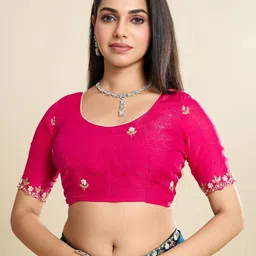 Branzios Embroidered Beads and Stones Satin Saree image 3