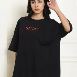 Metronaut Women Graphic Printed Round Neck Cotton Oversized T-shirt-image-63