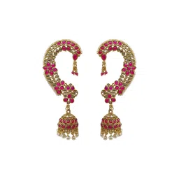 GRIIHAM Gold Plated Pearl Ruby White Cz Stone Bluetooth Jhumka Earrings image 3