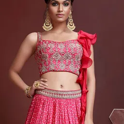Zeel Clothing Embroidered Sequinned Semi-Stitched Lehenga & Unstitched Blouse With Dupatta image 5