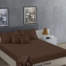 KLOTTHE Brown 400 TC Poly Satin Fine King Bedsheets image 4