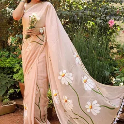 KALINI Floral Linen Blend Handloom Block Print Saree-image-58